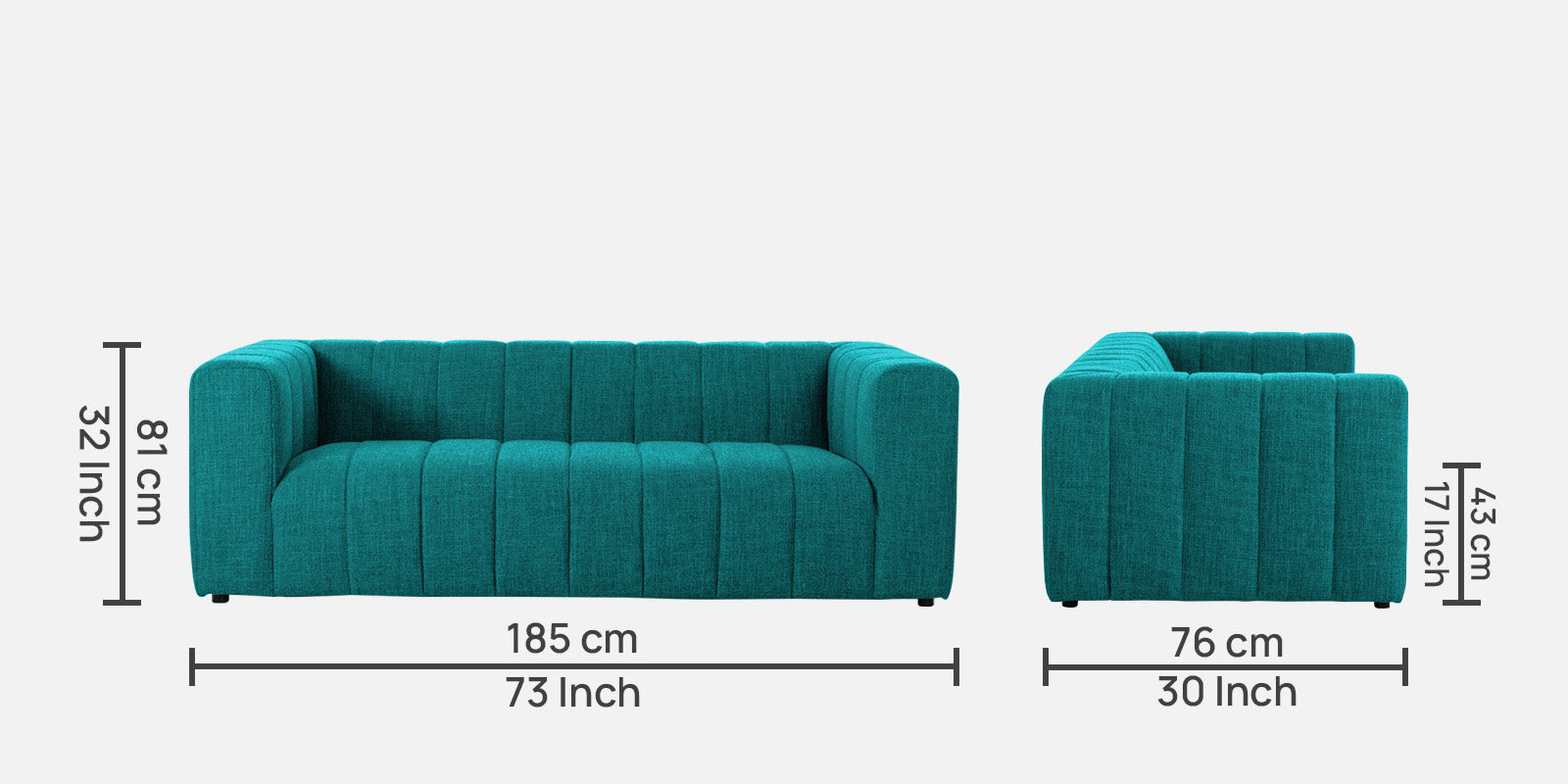 Lara Fabric 3 Seater Sofa in Sea Green Colour