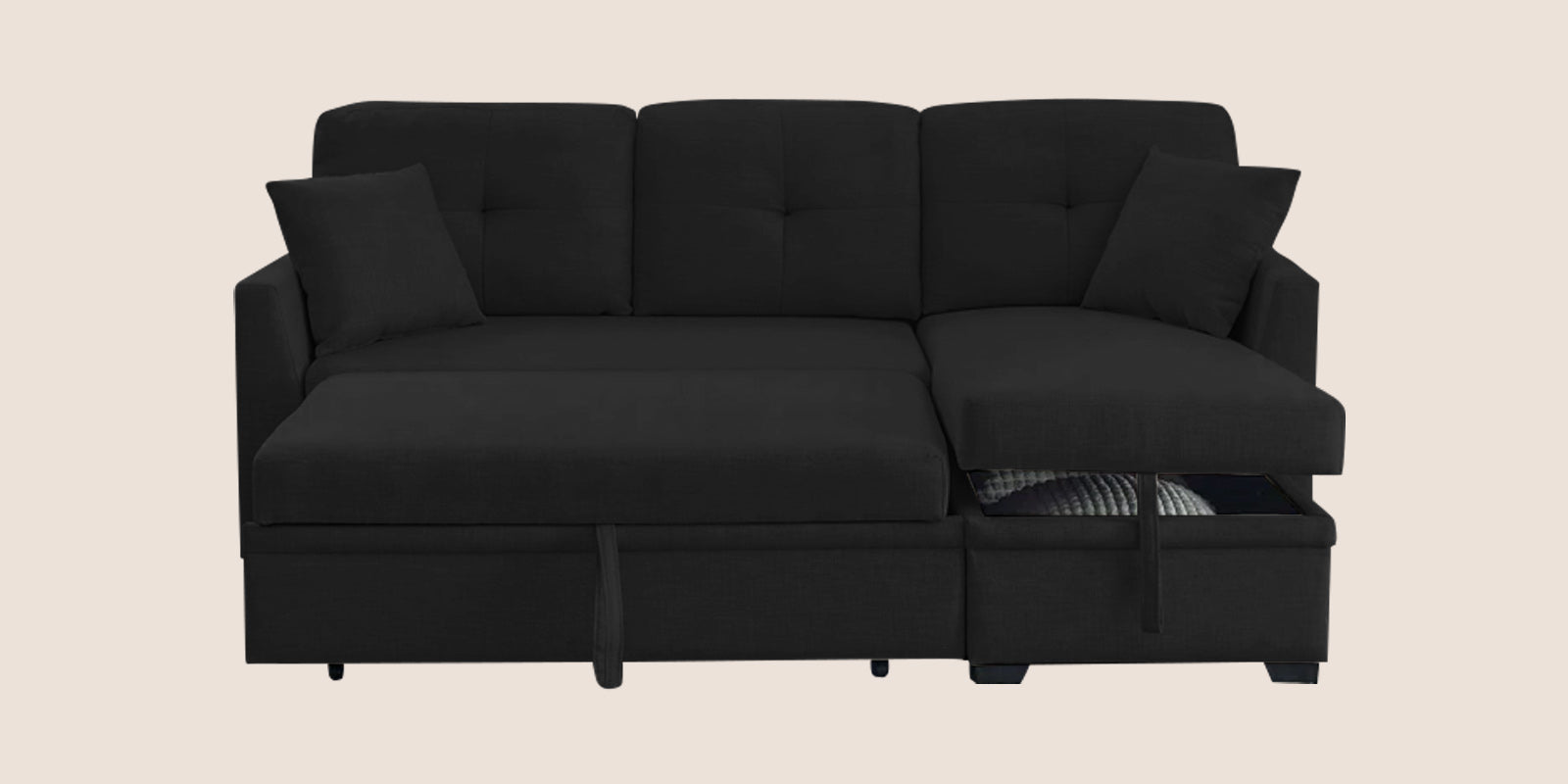 Jody Fabric 3 Seater Pull Out Sofa Cum Bed In Zed Black Colour With Storage - Febonic Living