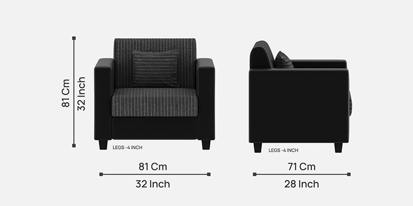 Baley Fabric 3+2+1 Sofa Seater Sofa in Lama Black Colour