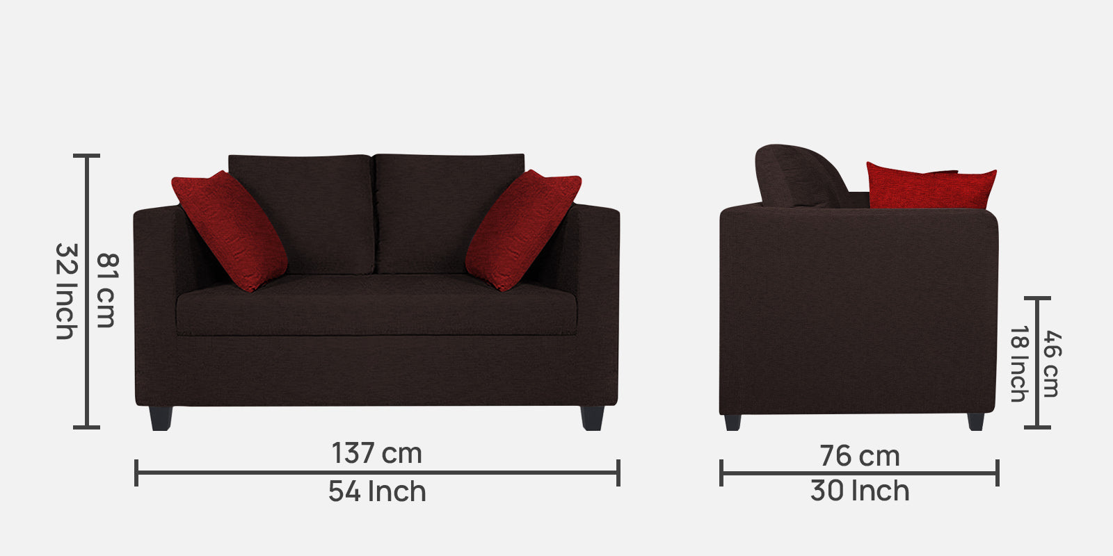Nuska Fabric 2 Seater Sofa In Dark Brown Colour - Febonic Living
