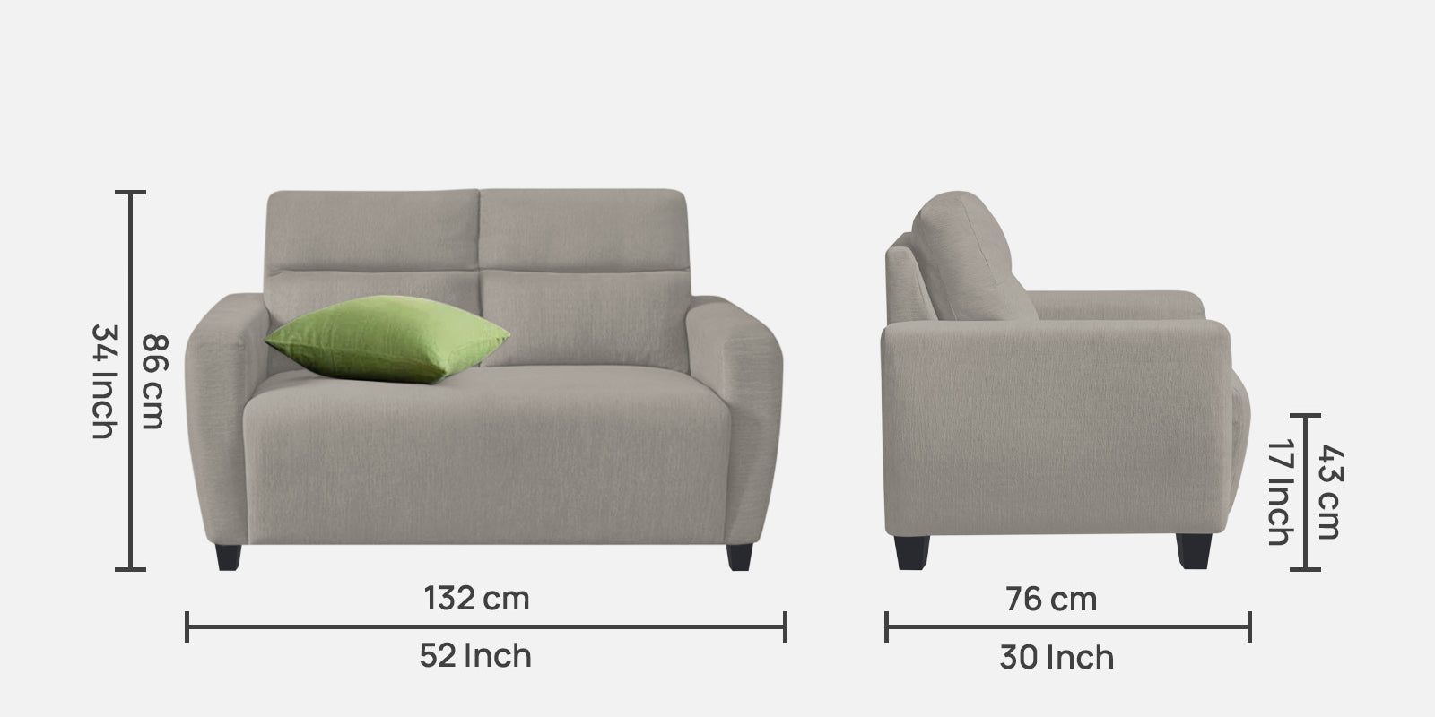 Bakadi Fabric 2 Seater Sofa In Ash Grey Colour - Febonic Living