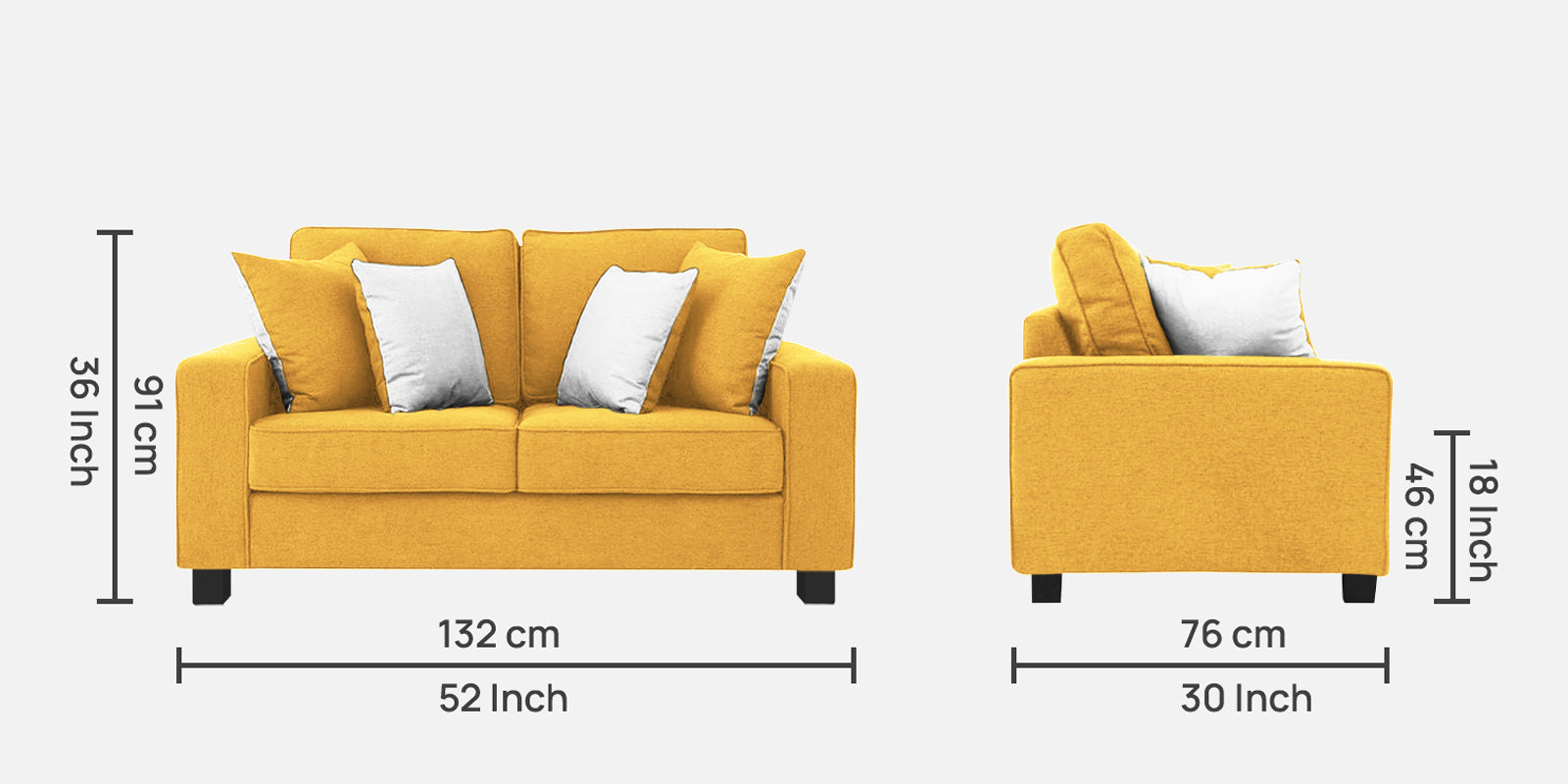 Ladybug Fabric 2 Seater Sofa In Bold Yellow Colour - Febonic Living
