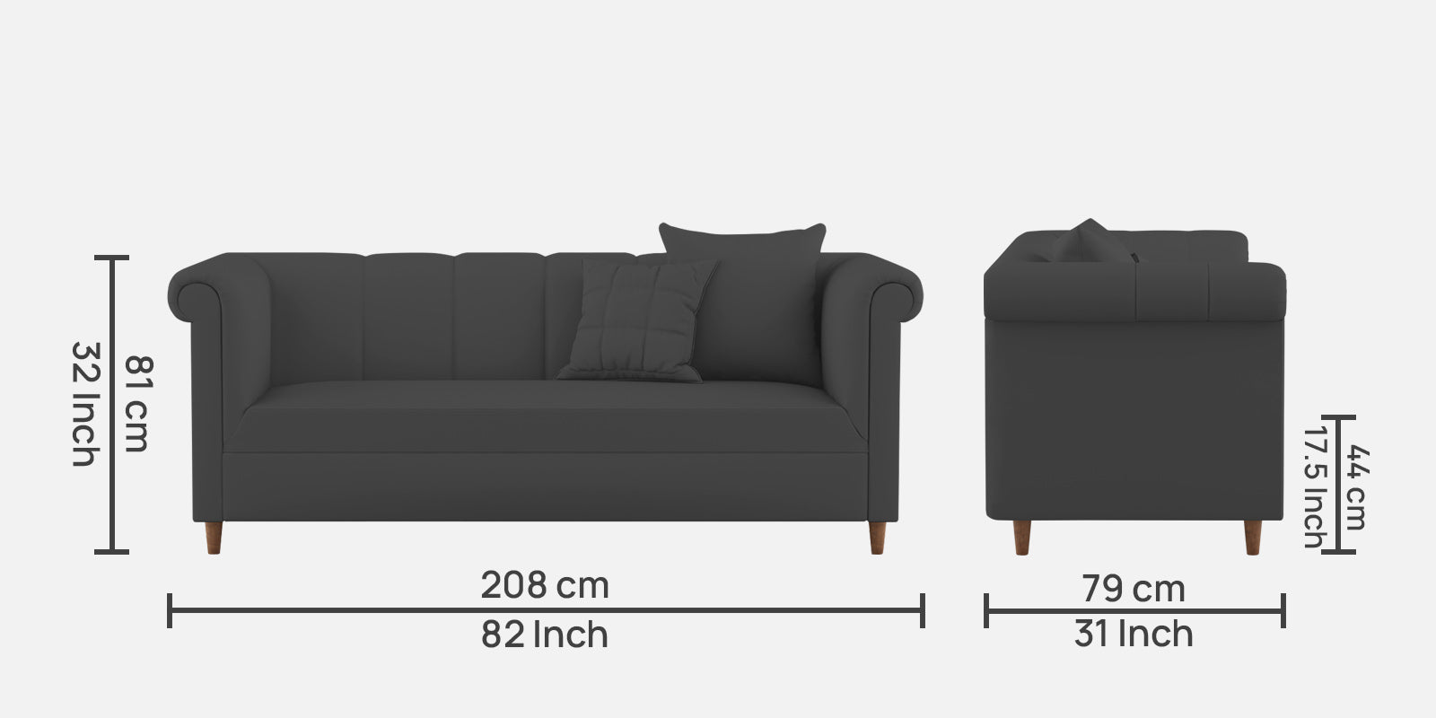 Rubi Velvet 3 Seater Sofa In Davy grey Colour - Febonic Living