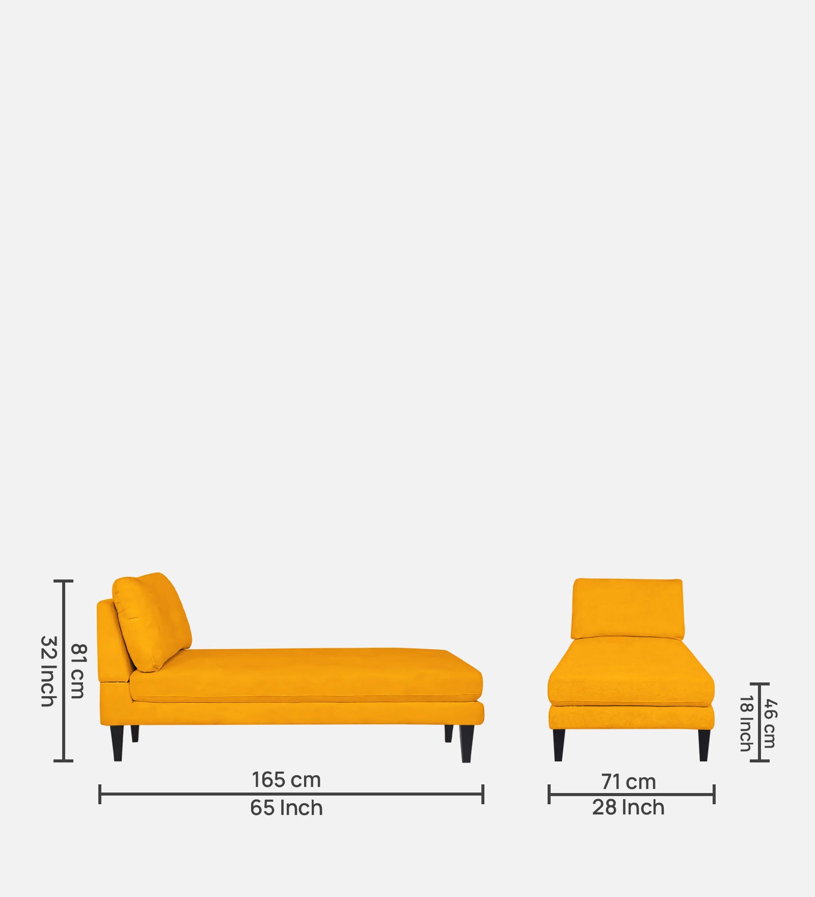 Nadia Fabric Armless Chaise Lounger In Bold Yellow Colour - Febonic Living