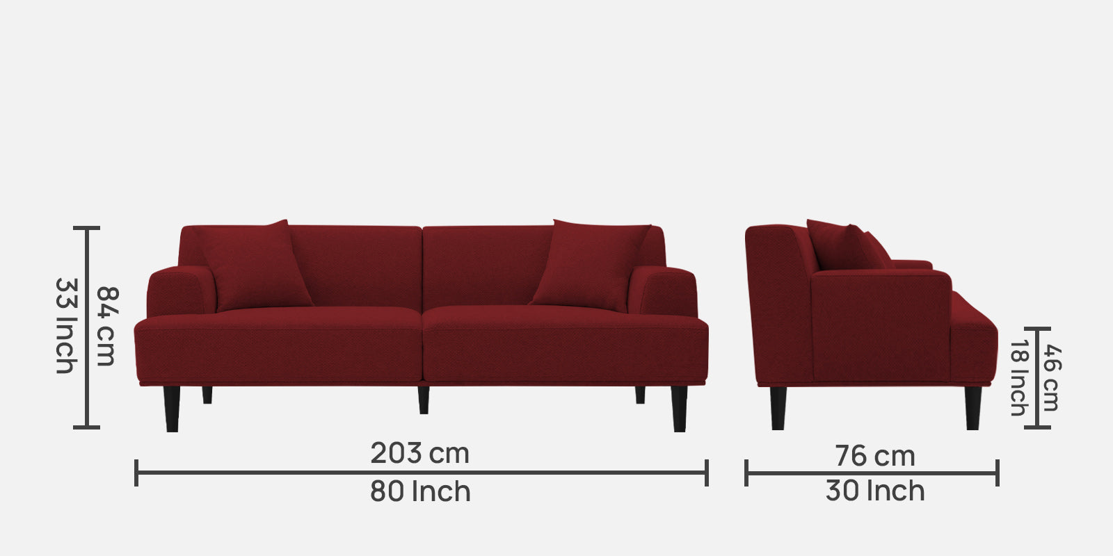 Cobby Fabric 3 Seater Sofa In Corel Red Colour - Febonic Living