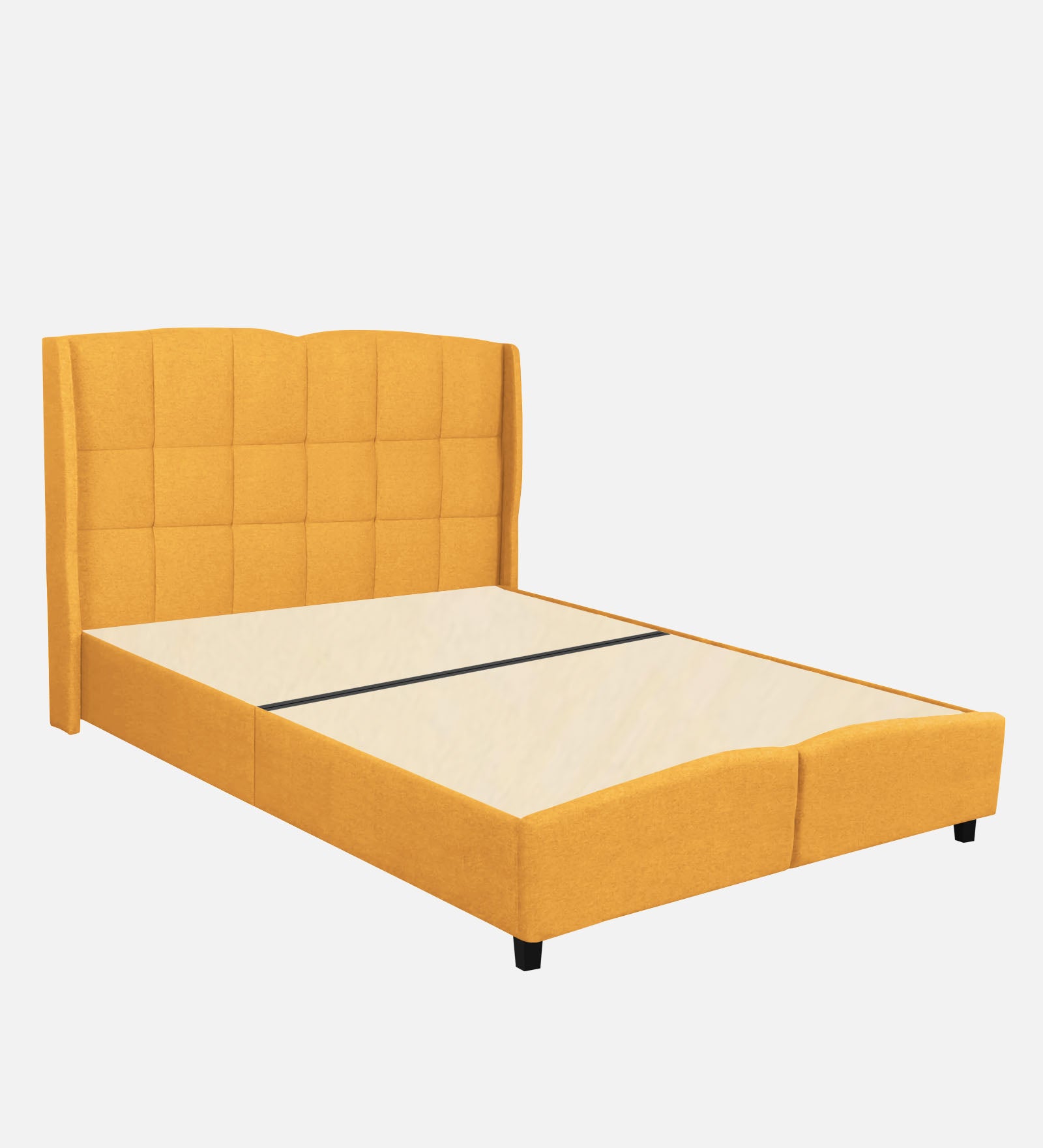 Jovi Velvet Upholstered Queen Size Bed In Turmeric Yellow Colour - Febonic Living