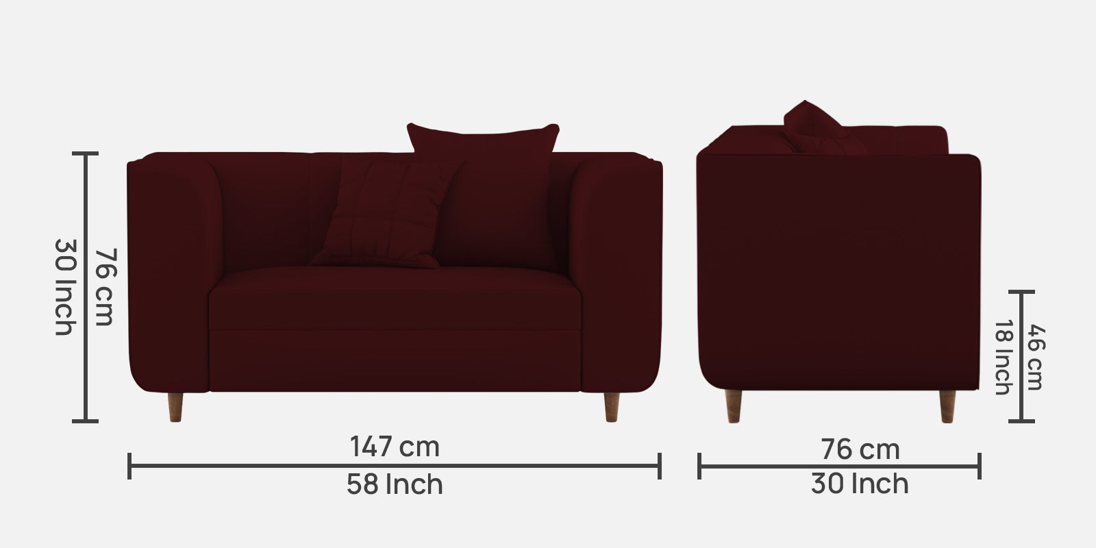 Sumo Velvet 2 Seater Sofa In Blood Maroon Colour - Febonic Living