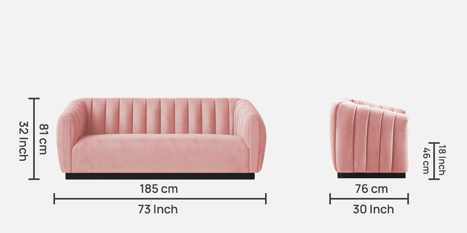 Ferry Velvet 3 Seater Sofa In Millennial Pink Colour - Febonic Living