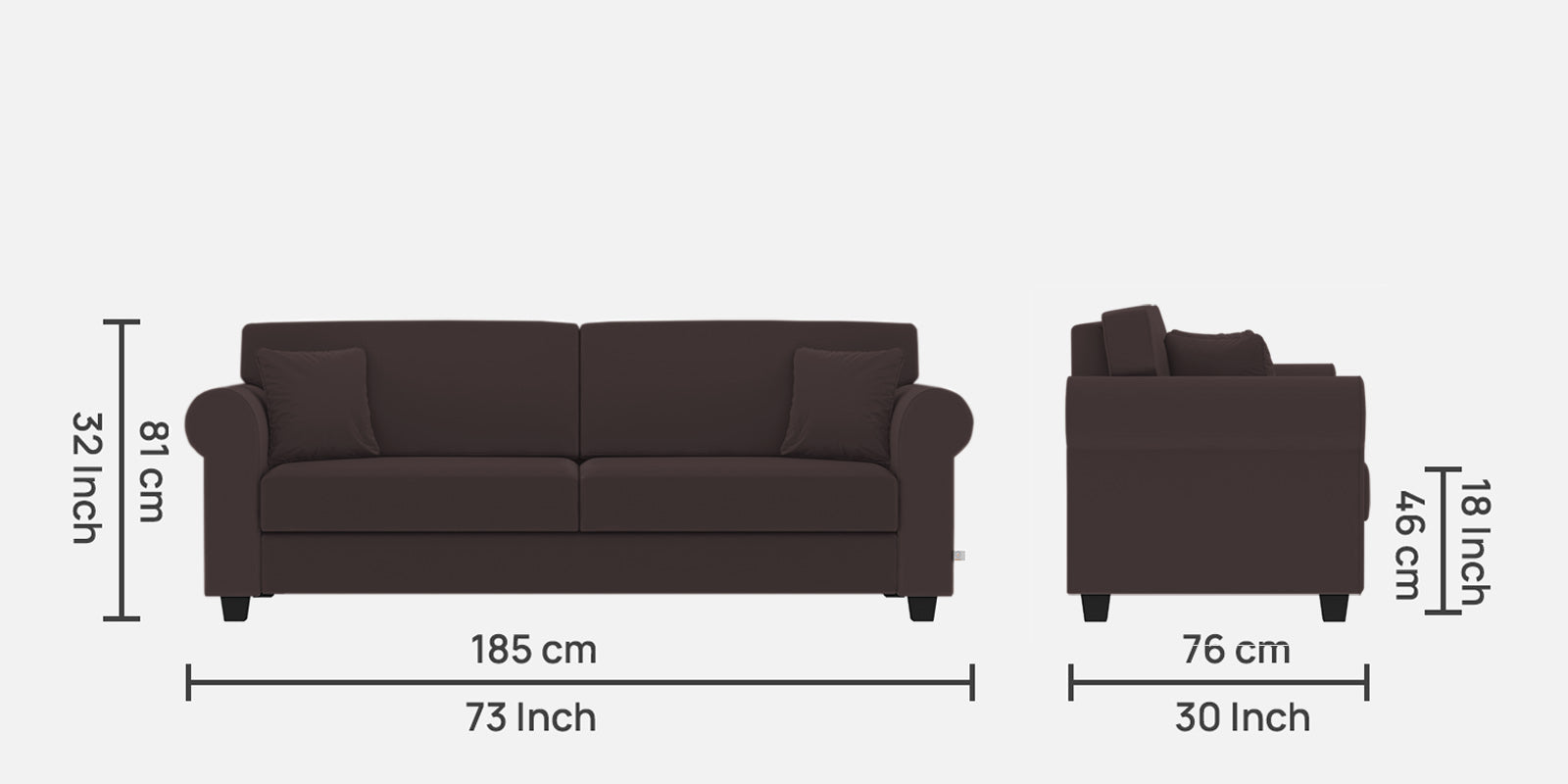Numonk Velvet 3 Seater Sofa In Mocha Brown Colour - Febonic Living