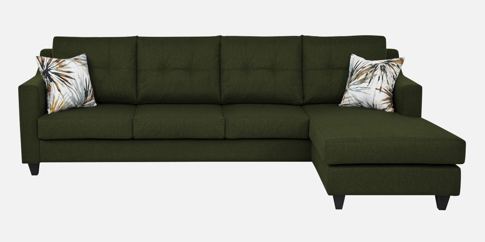 Welly Fabric LHS Sectional Sofa (3+Lounger) In Olive Green Colour - Febonic Living