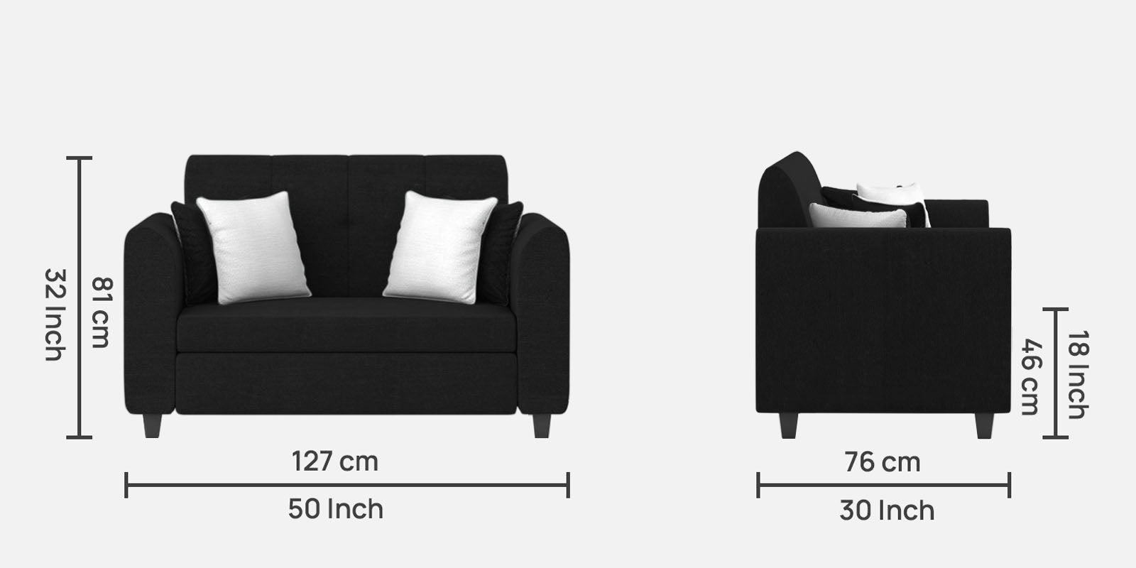 Denmark Fabric 2 Seater Sofa In Zed Black Colour - Febonic Living