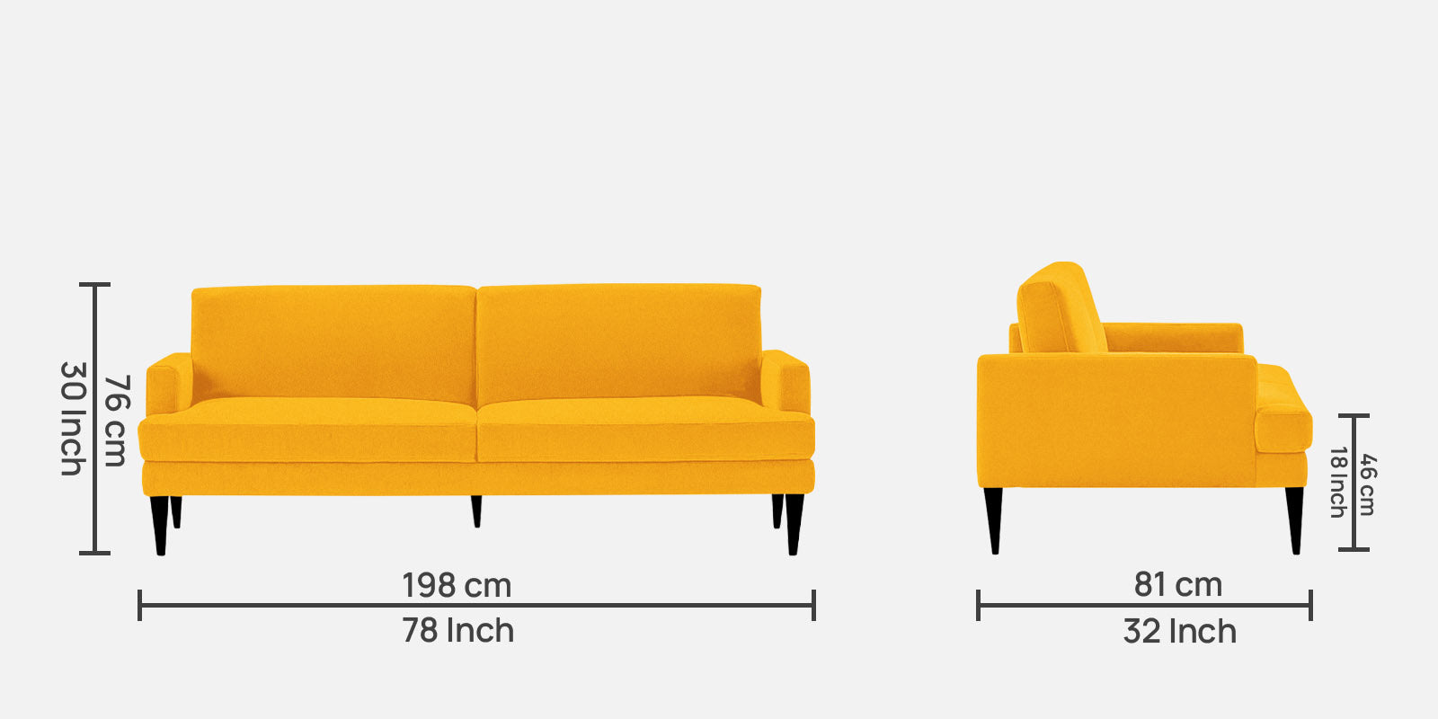 Zoya Fabric 3 Seater Convertible Sofa Cum Bed In Bold Yellow Colour - Febonic Living