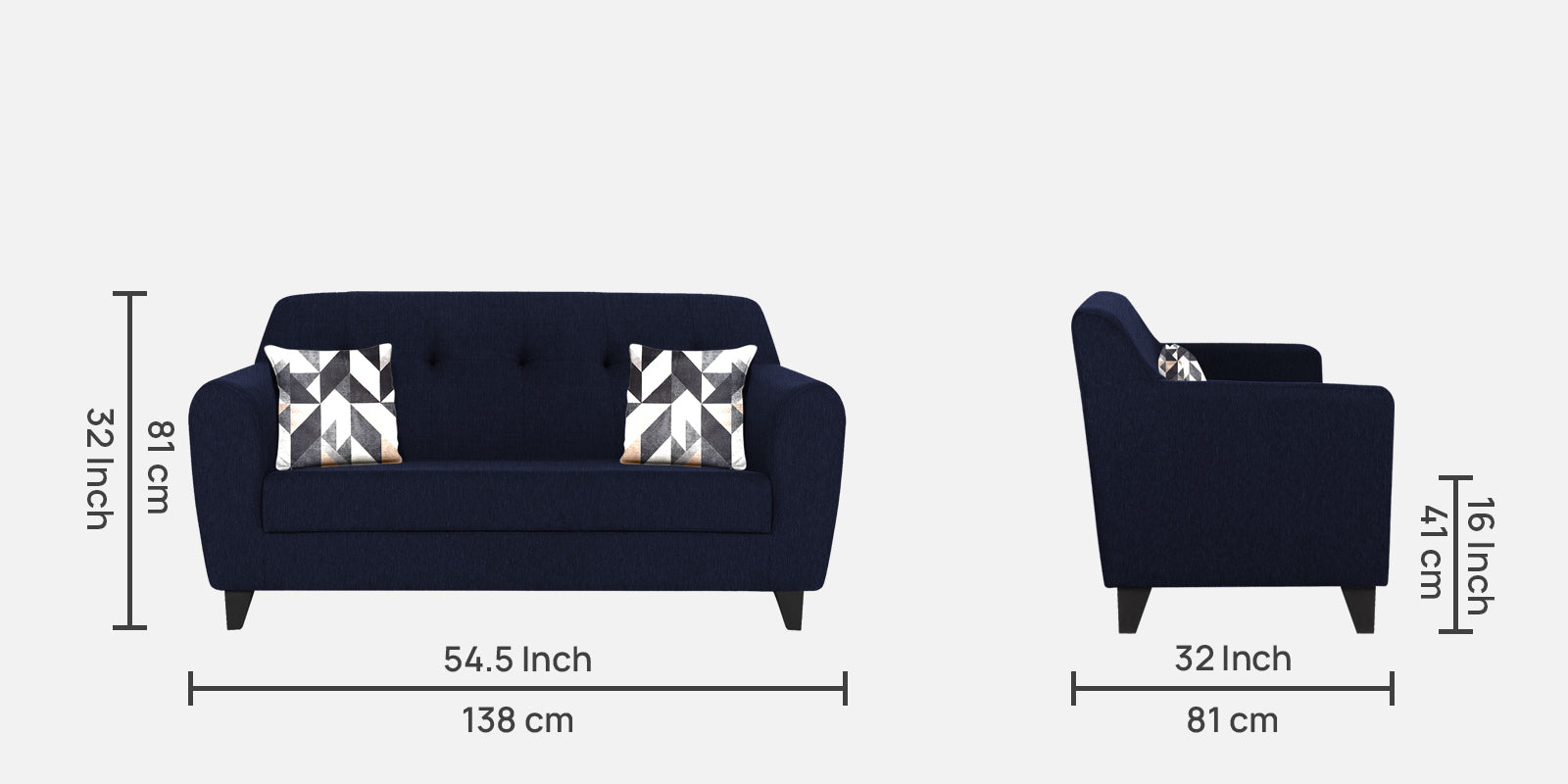 Melaan Fabric 2 Seater Sofa In Royal Blue Colour - Febonic Living