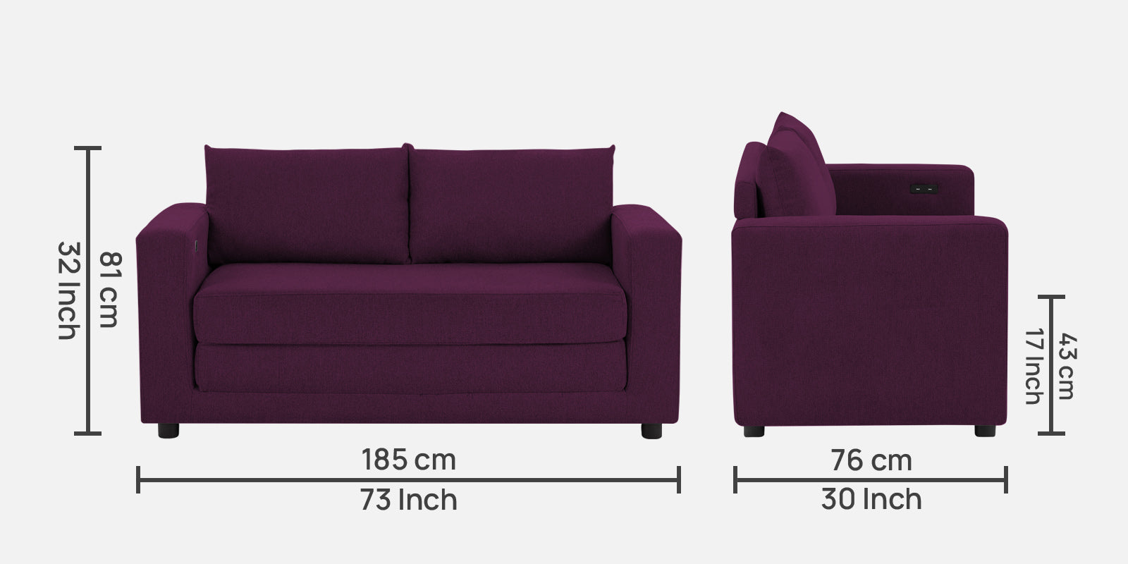 Roman Fabric 3 Seater Convertable Sofa Cum Bed in Greek Purple Colour With Portable