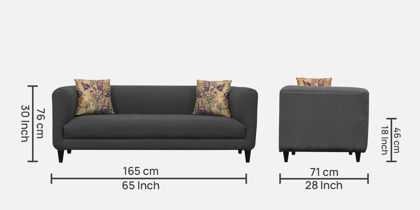 Niki Fabric 3 Seater Sofa In Charcoal Grey Colour - Febonic Living