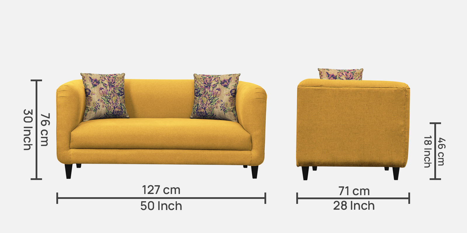 Niki Fabric 2 Seater Sofa In Bold Yellow Colour - Febonic Living