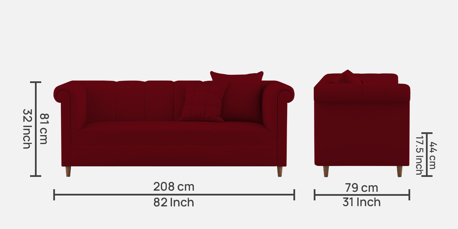 Rubi Velvet 3 Seater Sofa In Cherry Red Colour - Febonic Living