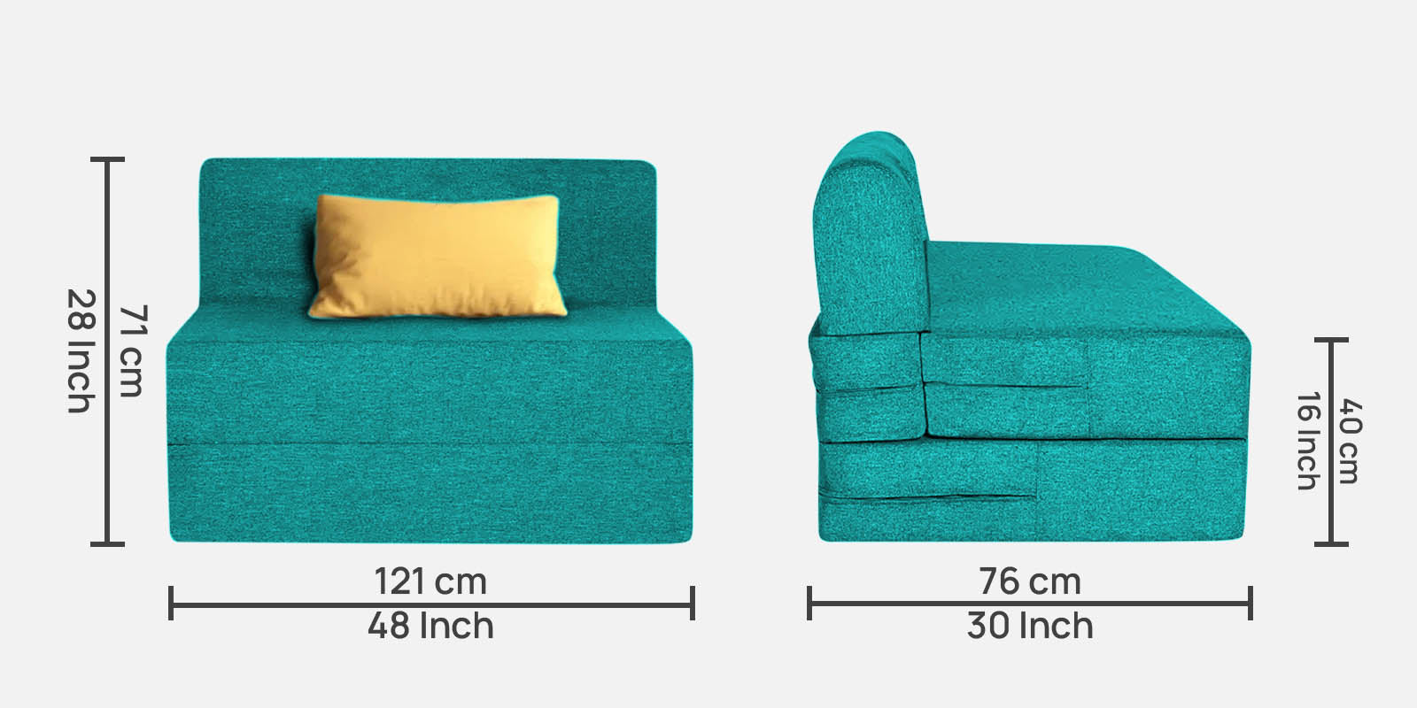 Fleepy Fabric 2 Seater Foldable Sofa Cum Bed In Sea Green Colour - Febonic Living