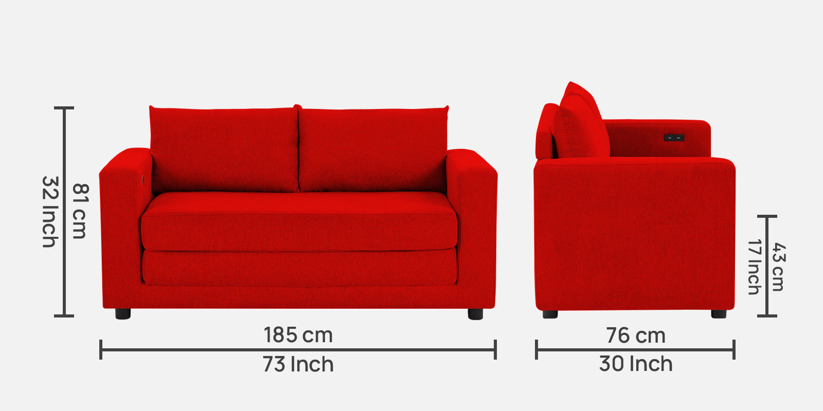 Roman Fabric 3 Seater Foldable Sofa Cum Bed In Ruby Red Colour With USB Portable Type - Febonic Living