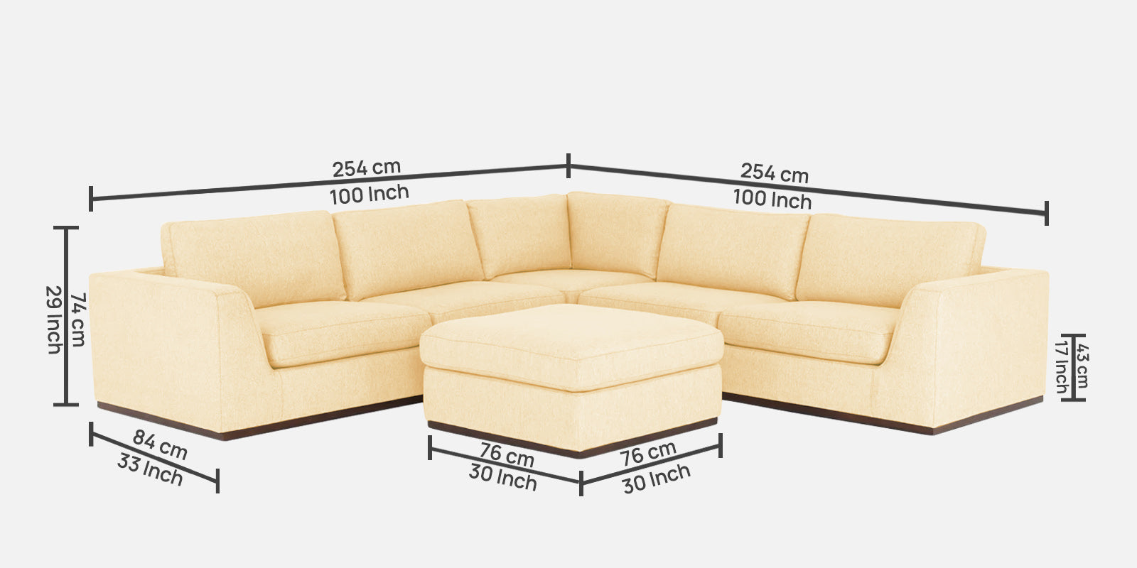 Freedom Velvet 6 Seater LHS Corner Sofa In Sandy Beige Colour With Ottoman - Febonic Living