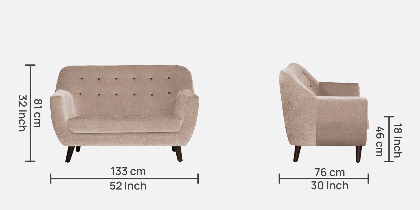 German Fabric 2 Seater Sofa In Kadhi Beige Colour - Febonic Living