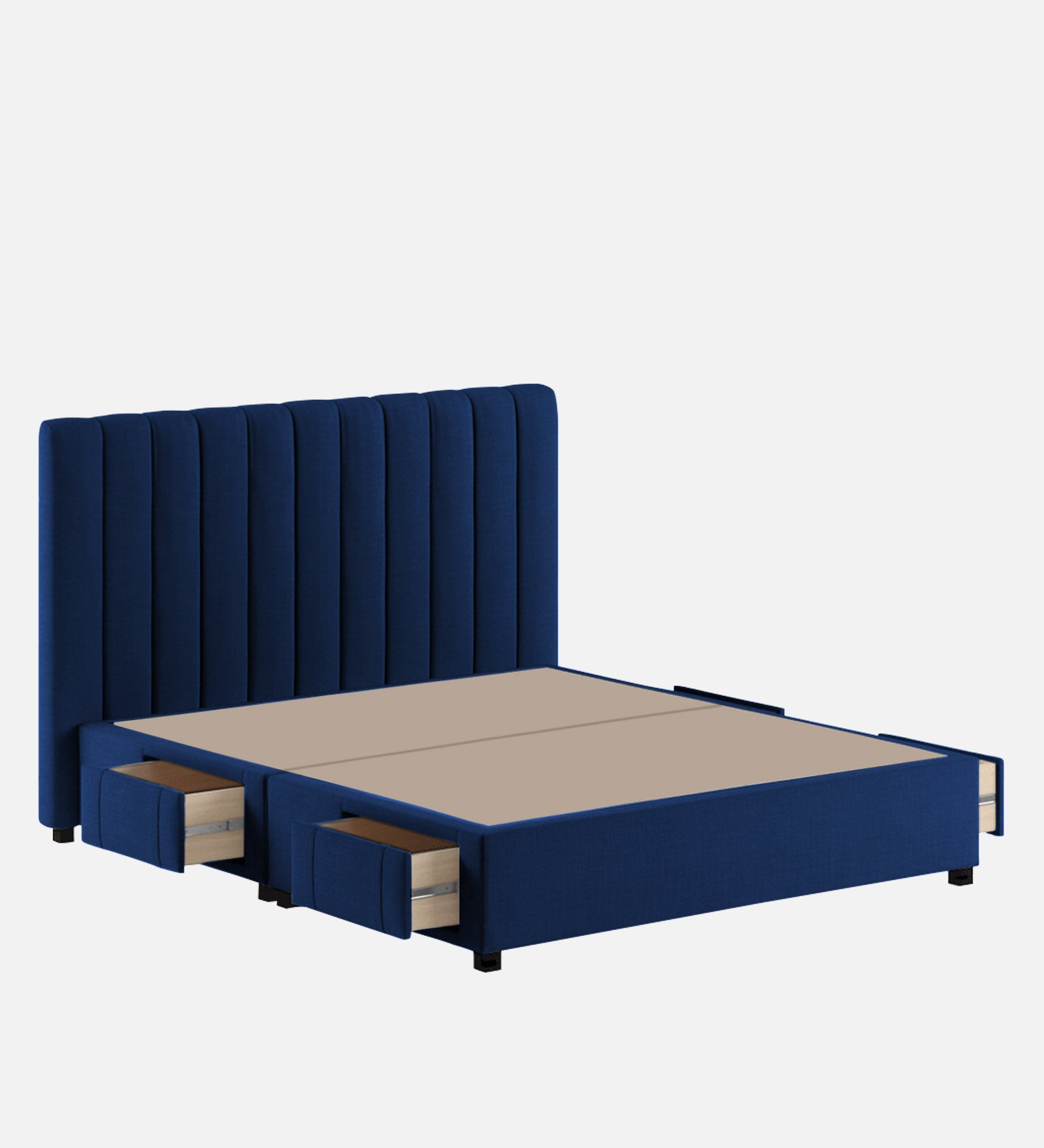 Nivi Fabric Upholstered Queen Size Bed In Royal Blue Colour With Drawer Storage - Febonic Living