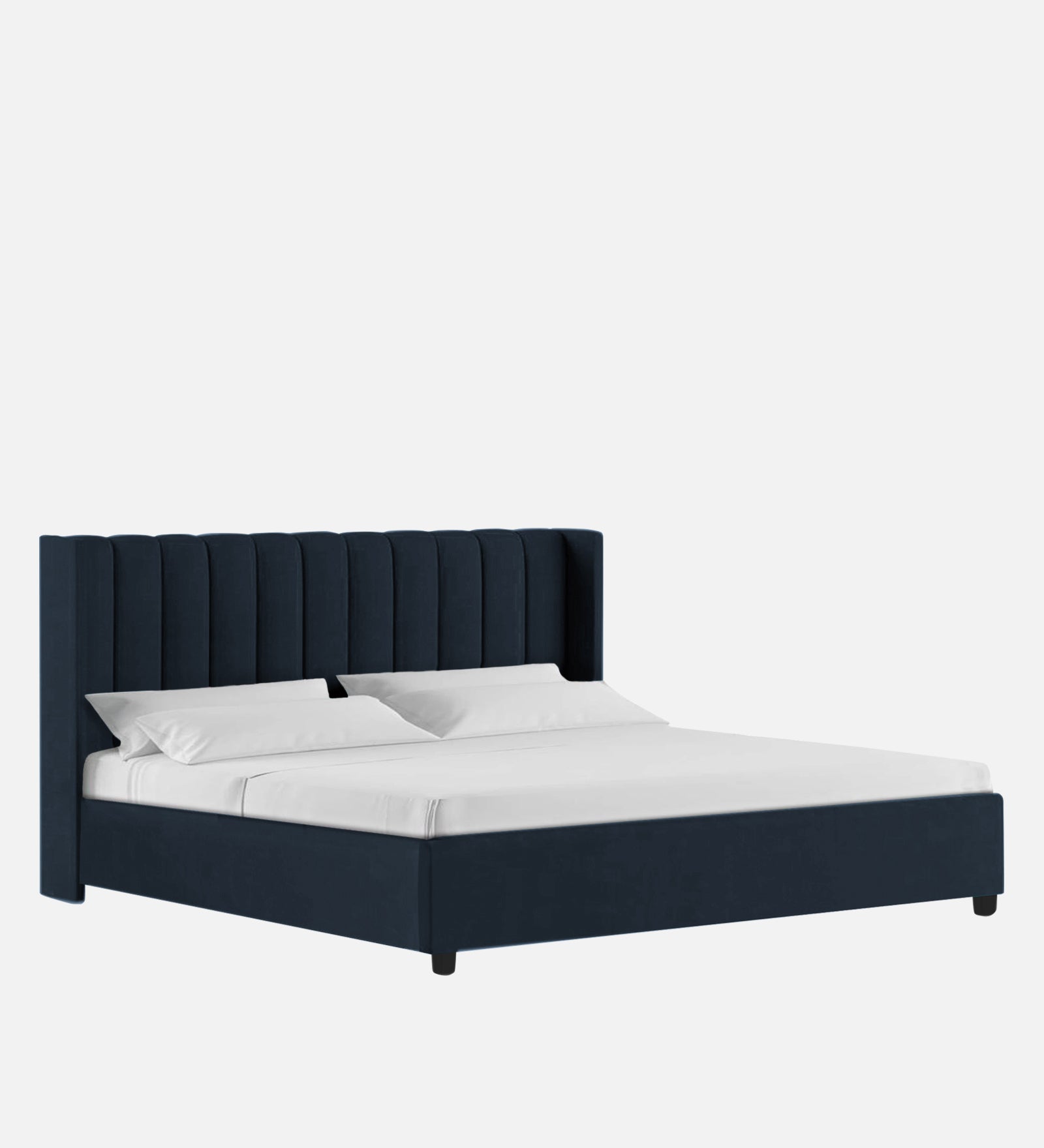 Colina Fabric Upholstered Queen Size Bed In Denim Blue Colour With Box Storage - Febonic Living