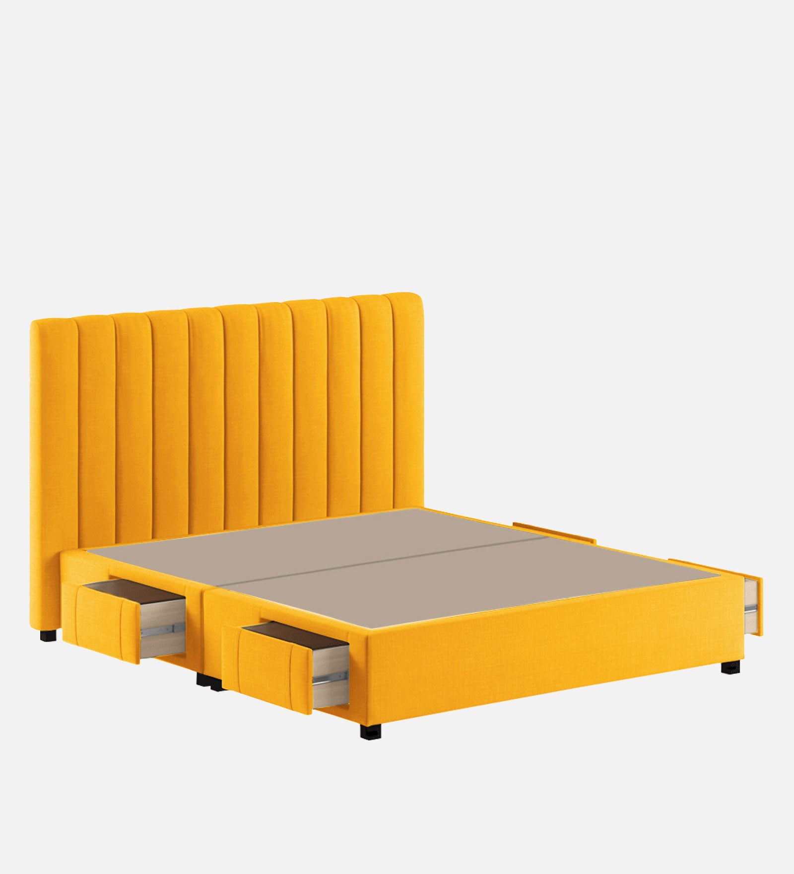 Nivi Fabric King Size Bed In Bold Yellow Colour With Drawer Storage - Febonic Living