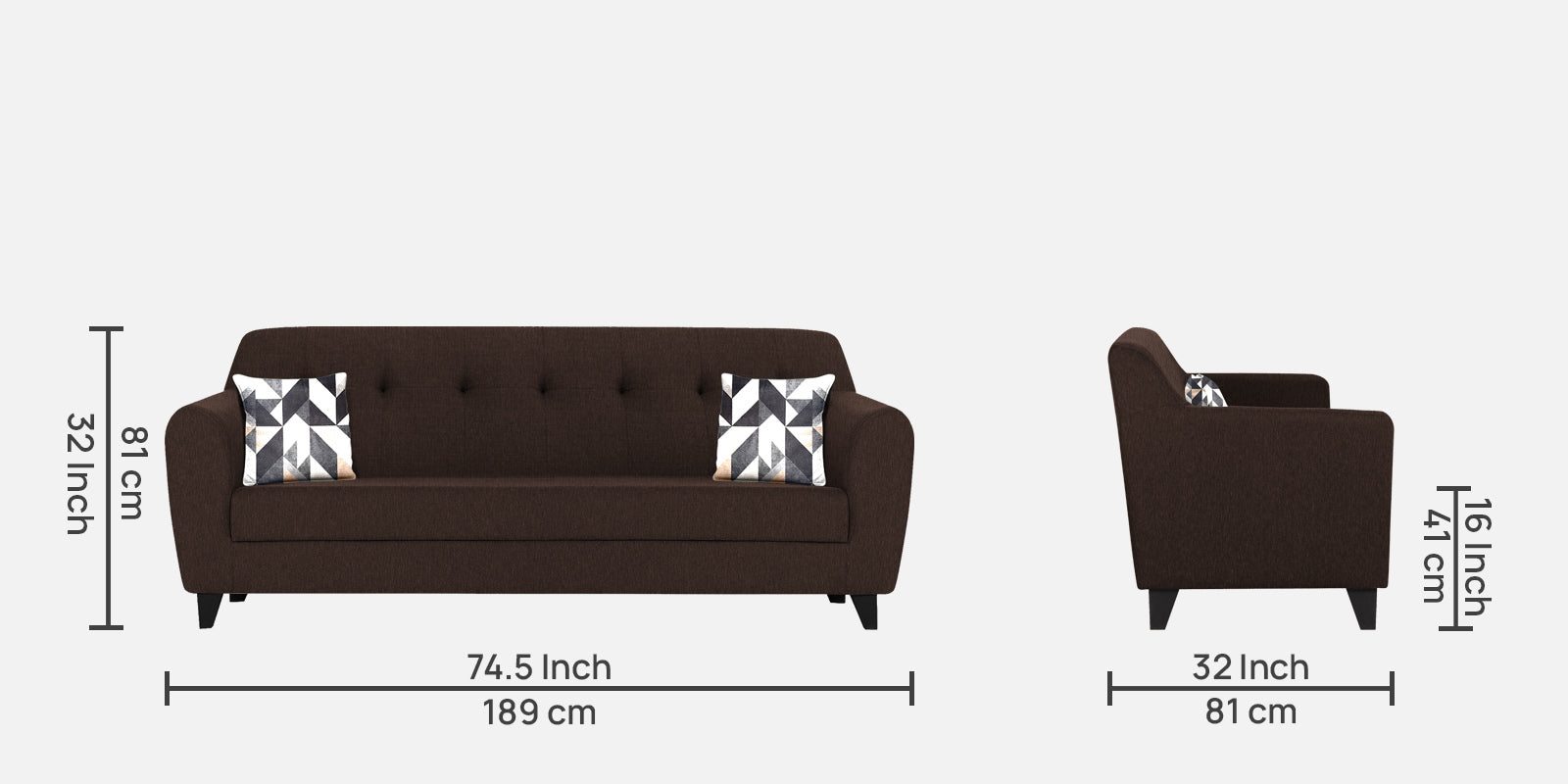 Melaan Fabric 3 Seater Sofa In Coffee Brown Colour - Febonic Living