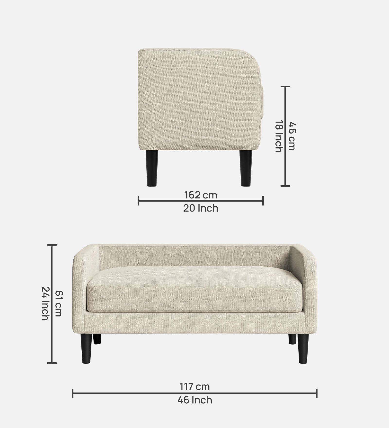 Maya Fabric Bench In Ivory Cream Colour - Febonic Living