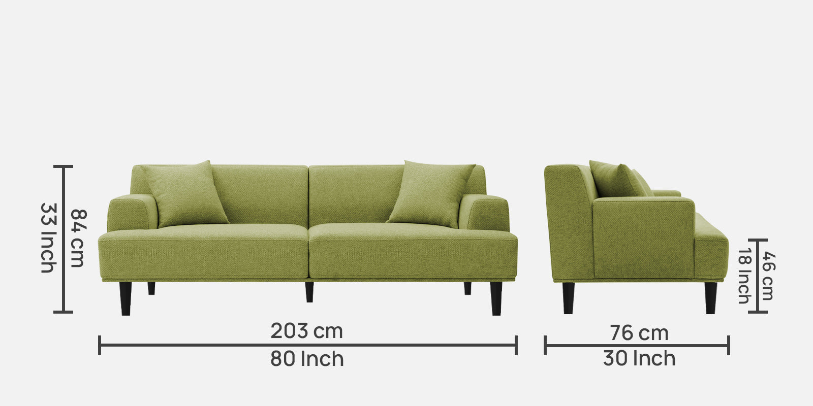 Cobby Fabric 3 Seater Sofa In Lime Green Colour - Febonic Living