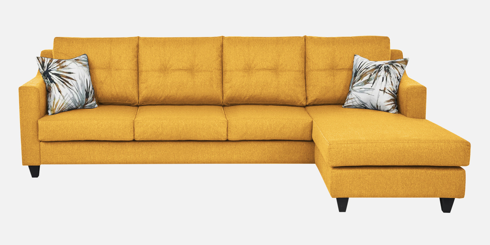 Welly Fabric LHS Sectional Sofa (3+Lounger) In Bold Yellow Colour - Febonic Living