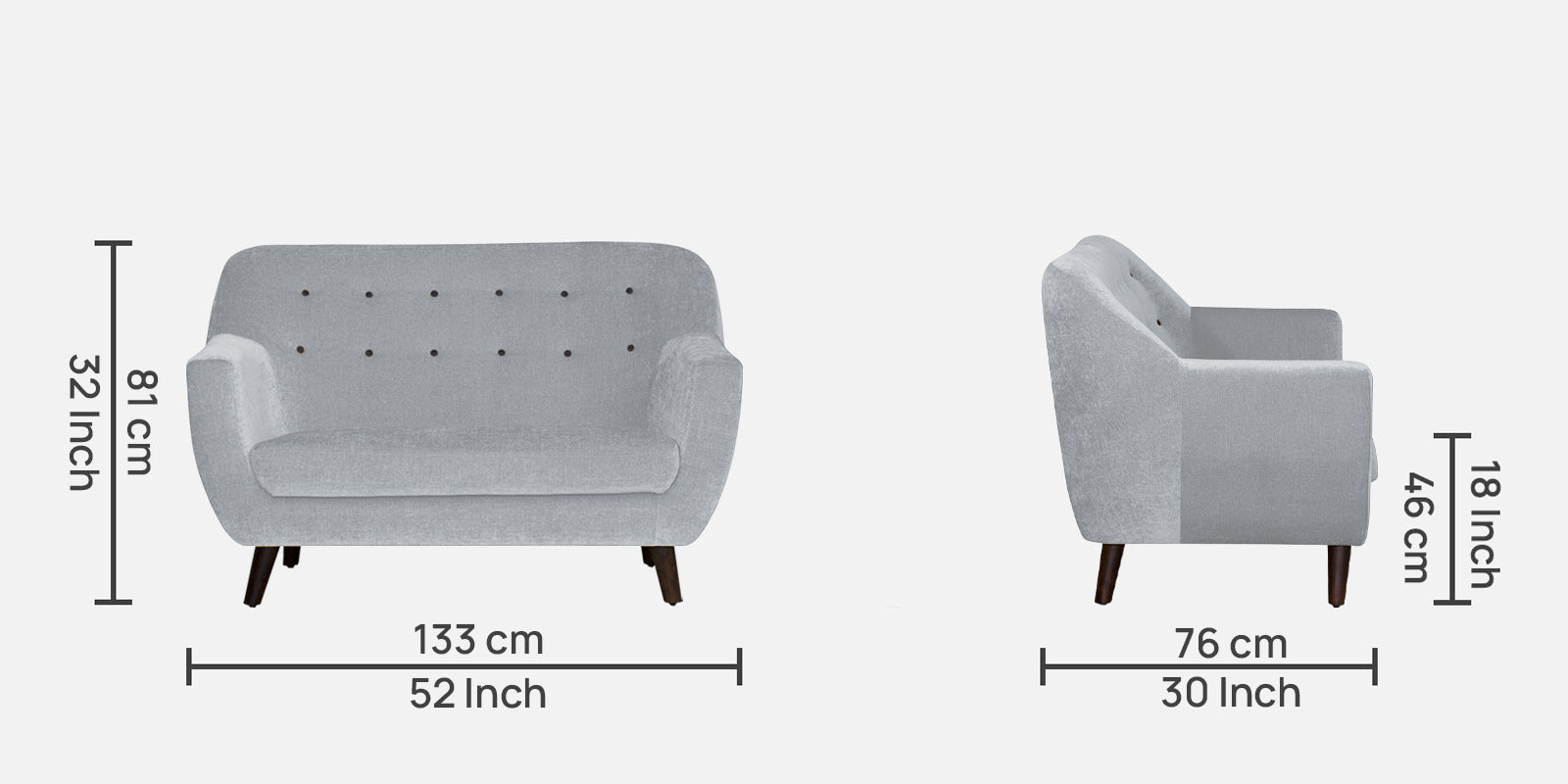 German Fabric 2 Seater Sofa In Coin Grey Colour - Febonic Living