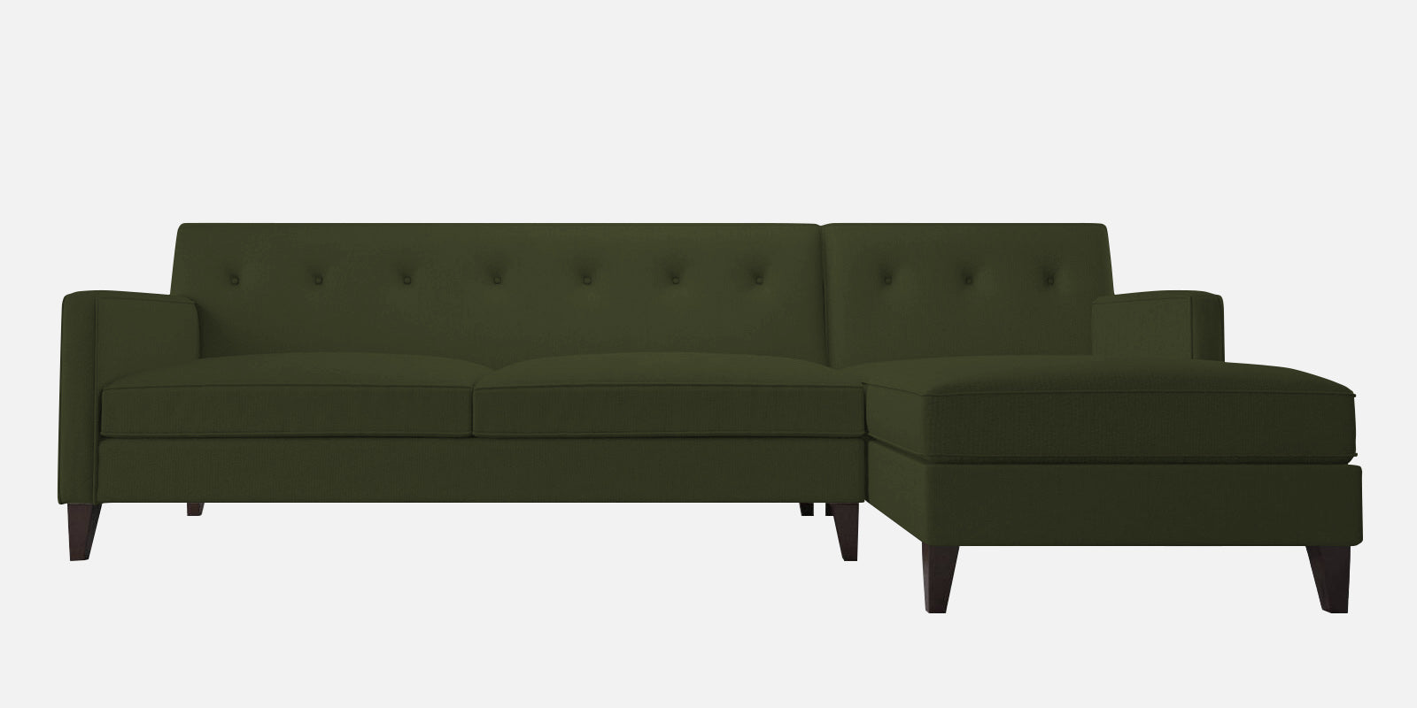 Miller Fabric LHS Sectional Sofa (3+Lounger) In Olive Green Colour - Febonic Living