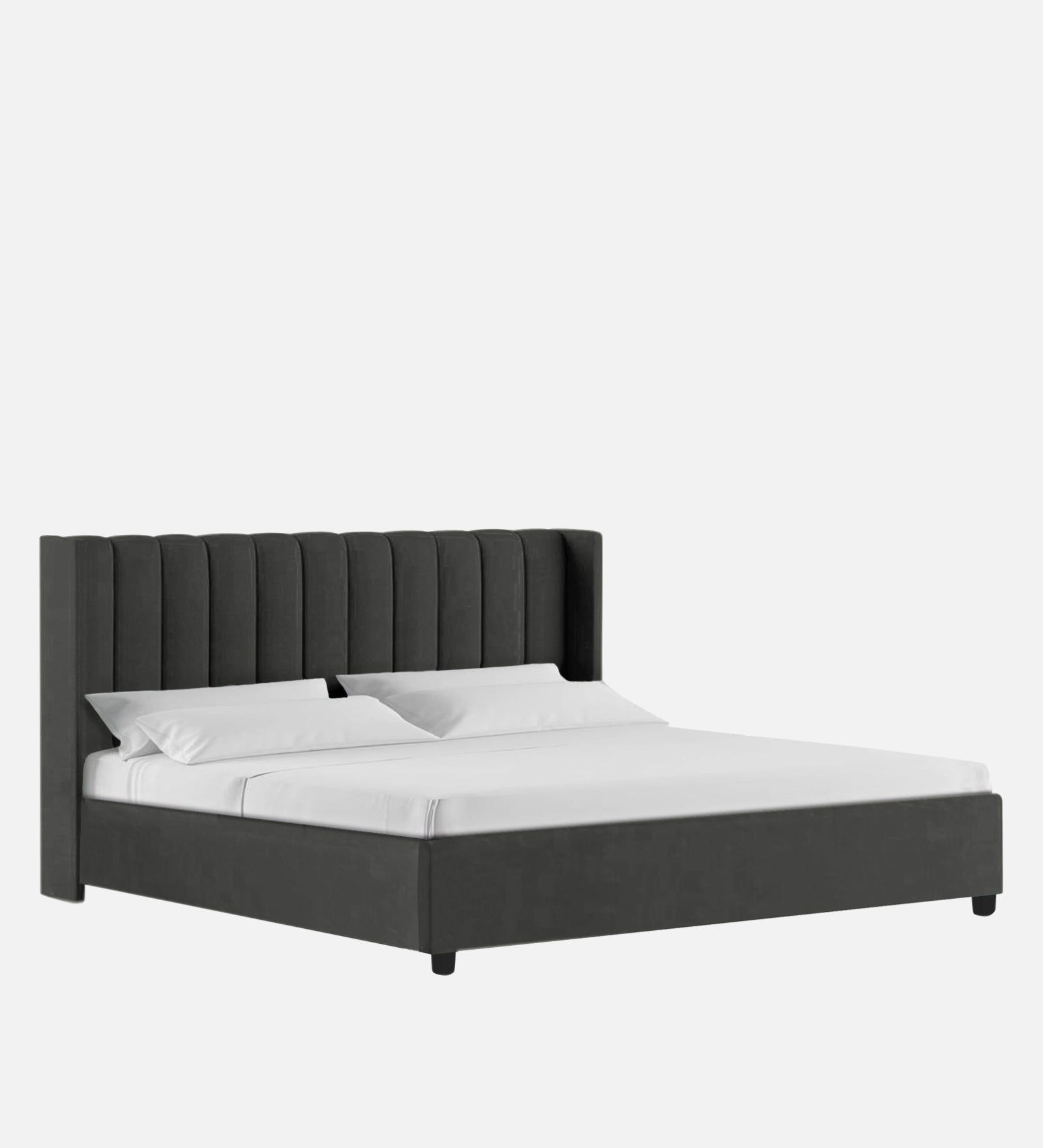 Colina Fabric Upholstered Queen Size Bed In Charcoal Grey Colour With Box Storage - Febonic Living