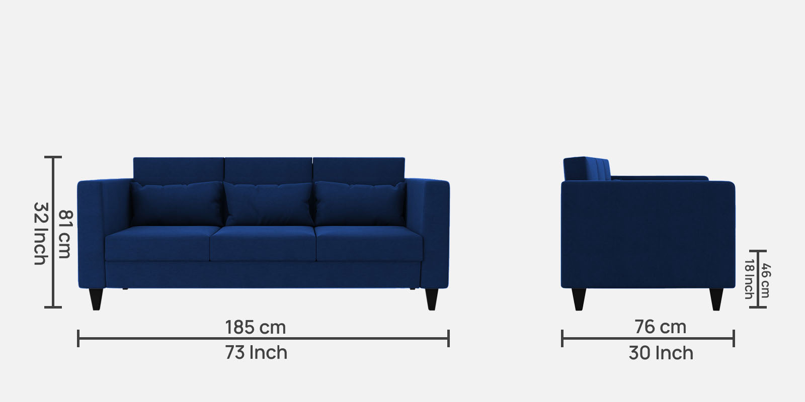 Nipul Fabric 3 Seater Sofa In Royal Blue Colour - Febonic Living