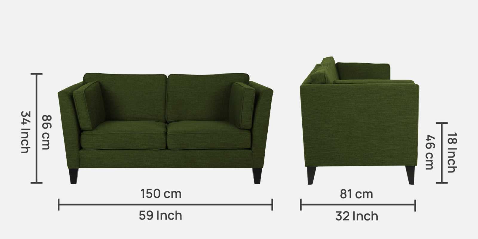 Nigar Fabric 2 Seater Sofa in Olive Green Colour