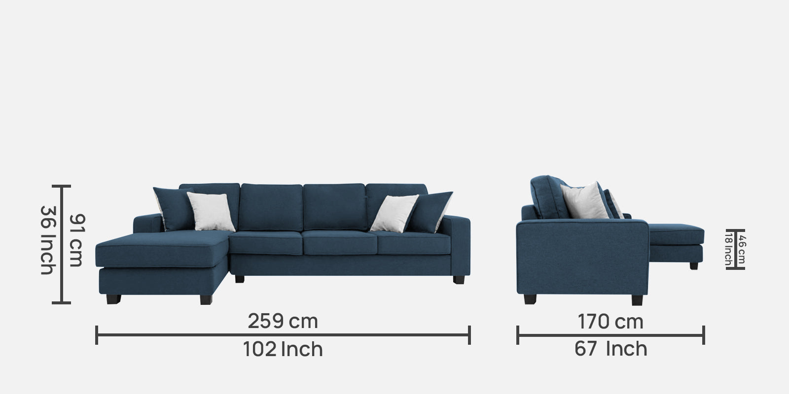 Ladybug Fabric RHS Sectional Sofa (3+Lounger) In Light Blue Colour - Febonic Living