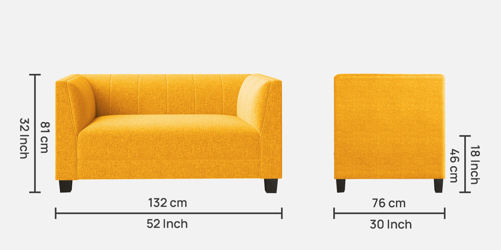 Chastin Fabric 2 Seater Sofa In Bold Yellow Colour - Febonic Living