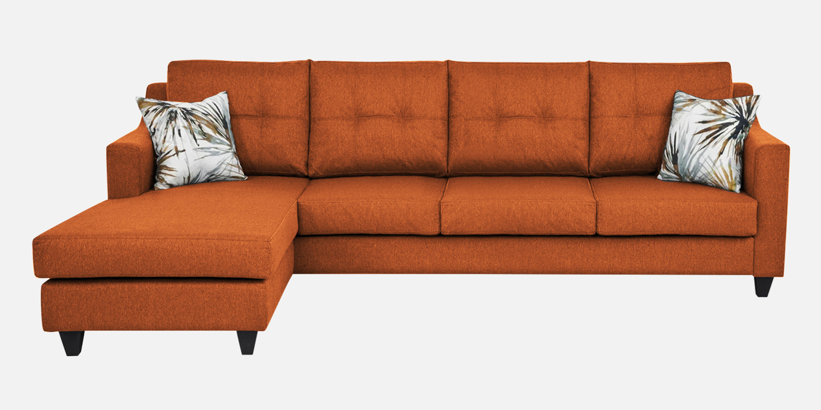 Welly Fabric RHS Sectional Sofa (3+Lounger) In Vivid Orange Colour - Febonic Living