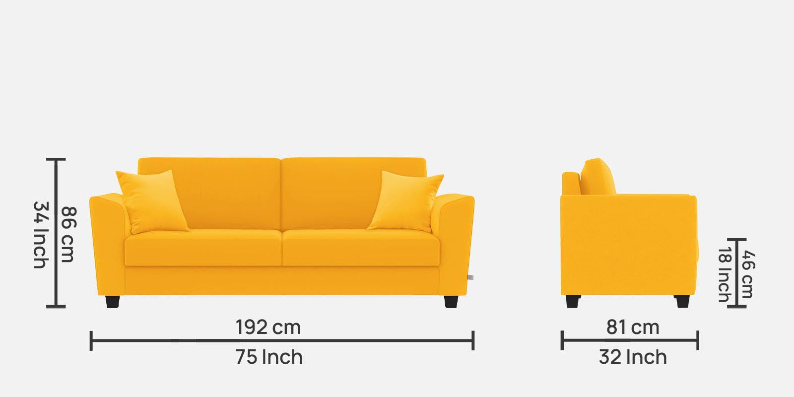 Daku Fabric 3 Seater Sofa In Bold Yellow Colour - Febonic Living