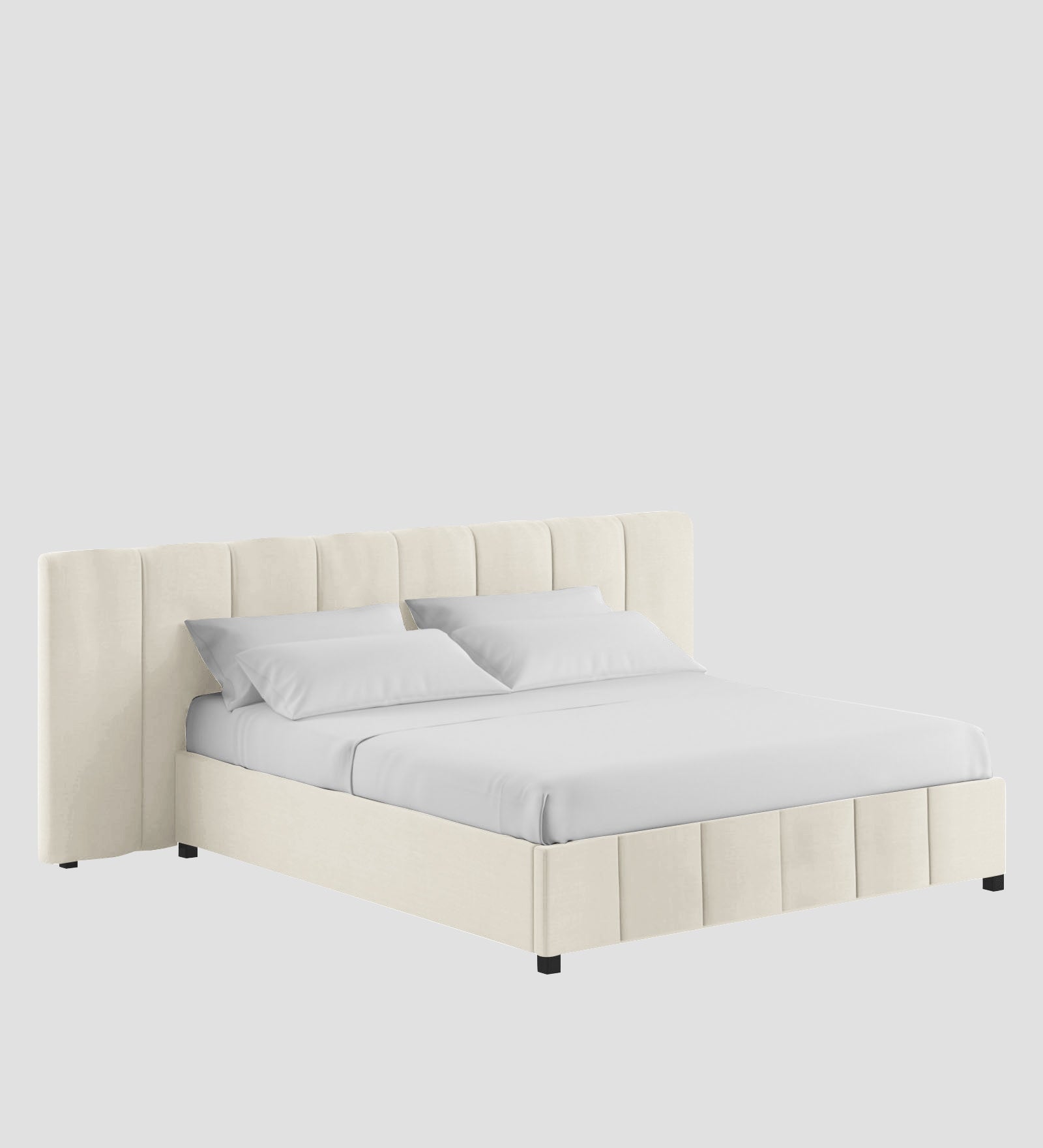 Nora Fabric Queen Size Bed In Ivory Cream Colour With Box Storage - Febonic Living
