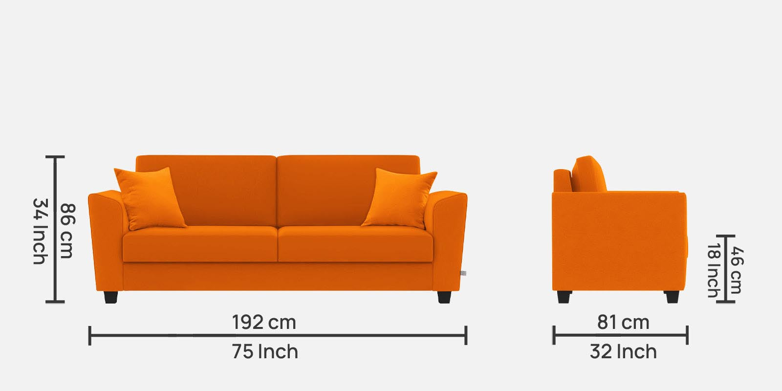 Daku Fabric 3 Seater Sofa In Vivid Orange Colour - Febonic Living