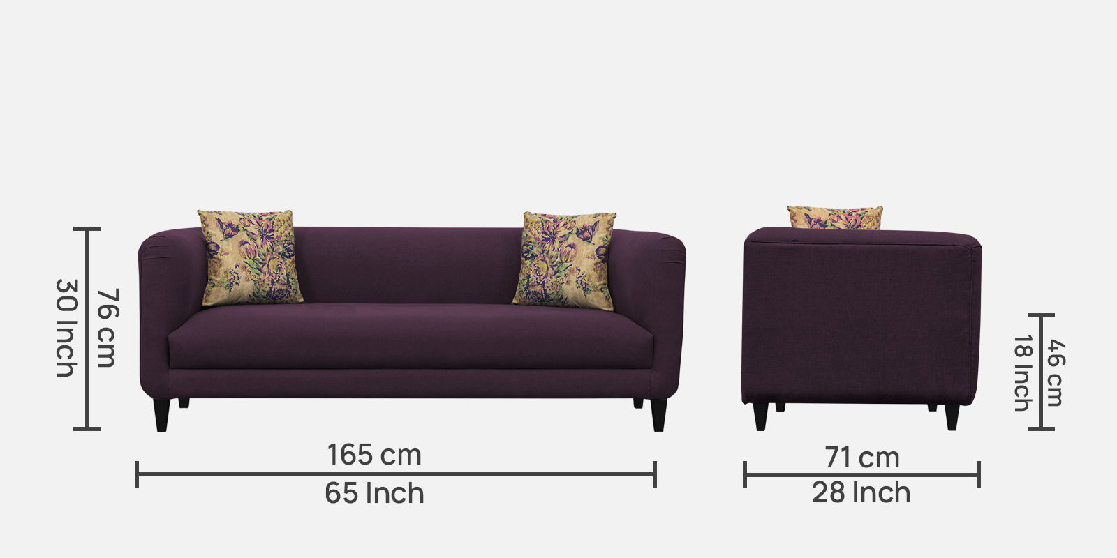 Niki Fabric 3 Seater Sofa In Greek Purple Colour - Febonic Living