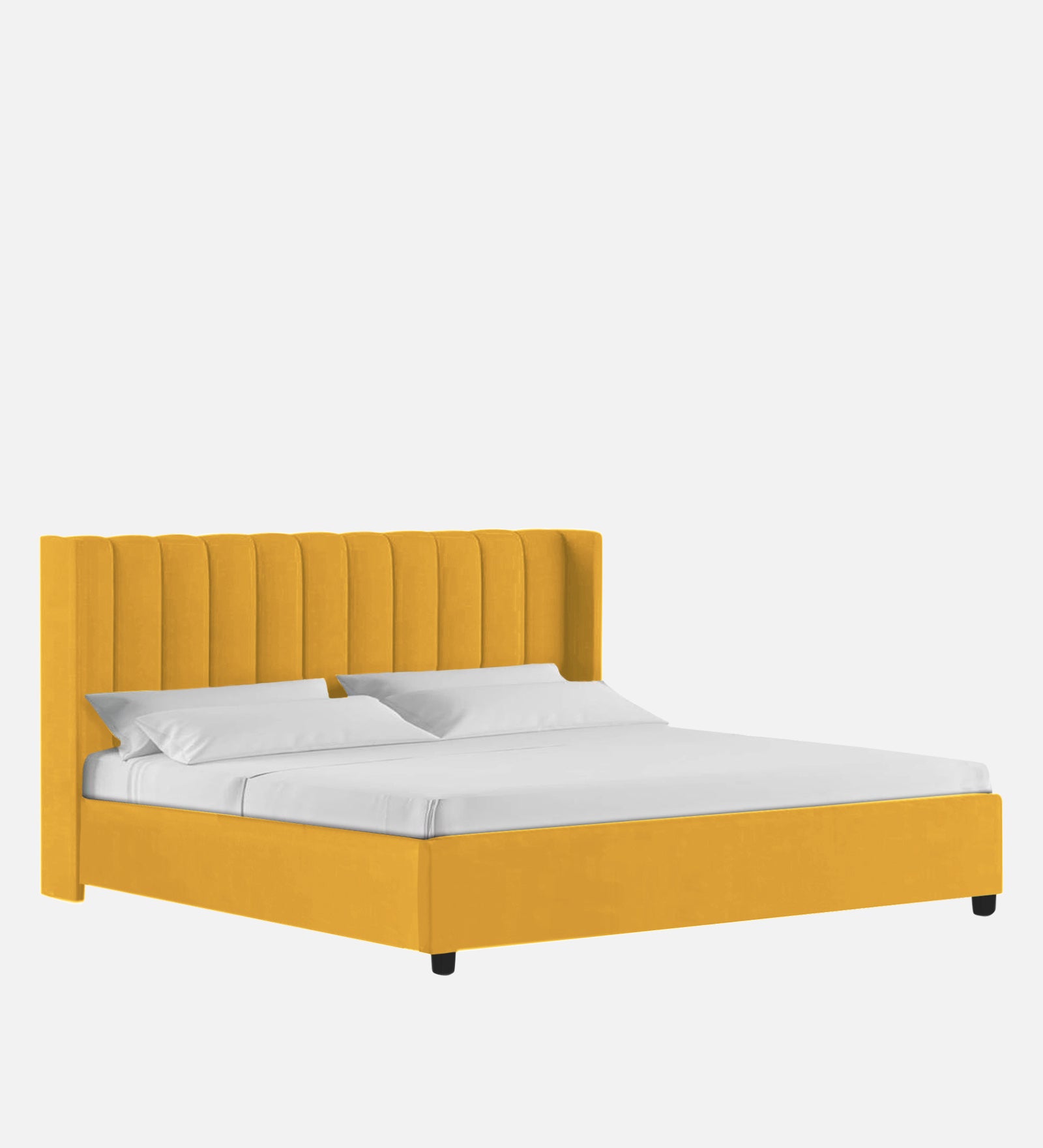 Colina Fabric Upholstered Queen Size Bed In Bold Yellow Colour With Box Storage - Febonic Living