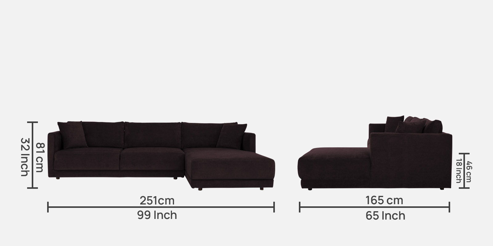 Northern Fabric LHS Sectional Sofa (3+Lounger) In Cara Brown Colour - Febonic Living