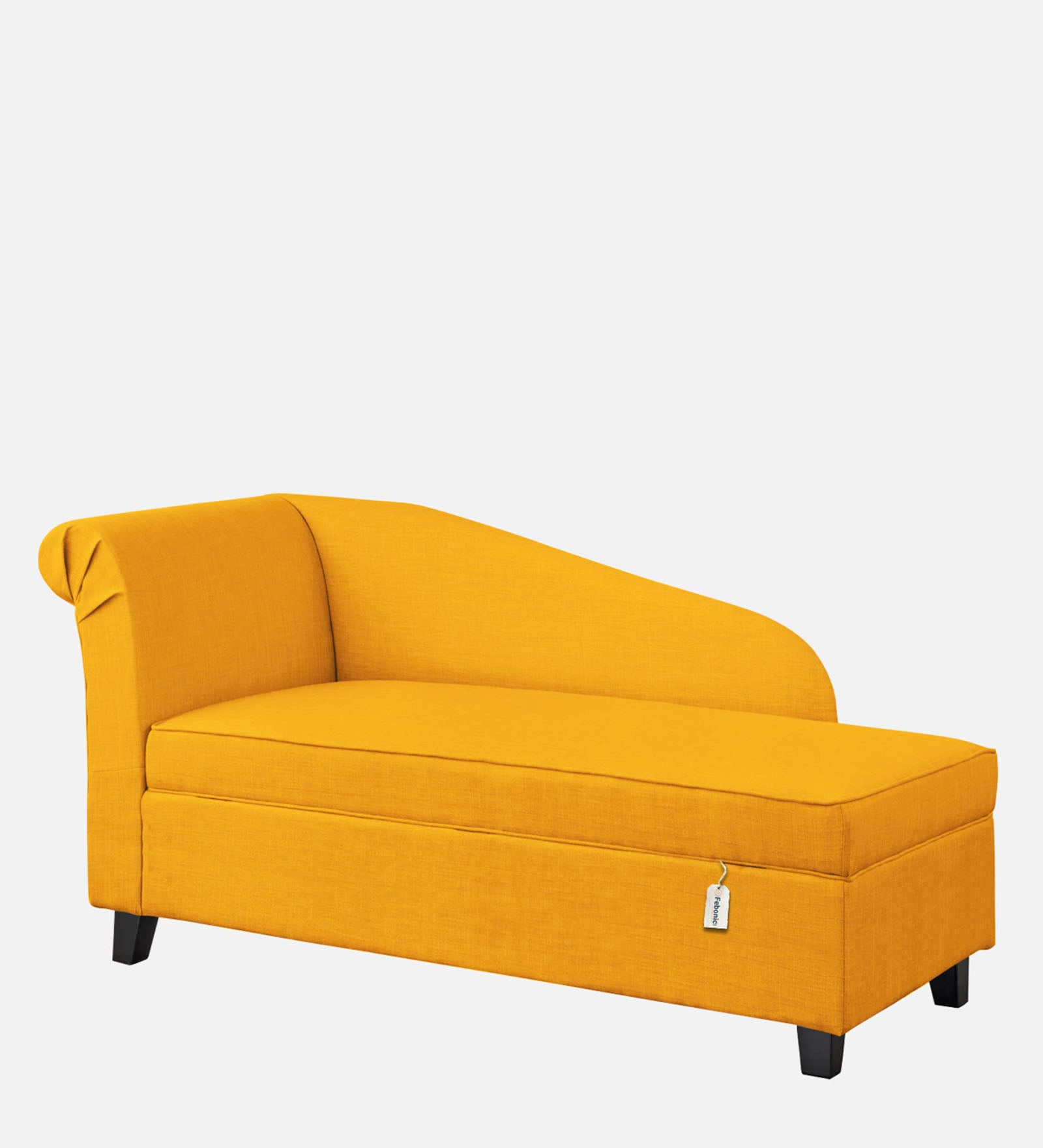 Toppy Fabric RHS Chaise Lounger In Bold Yellow Colour With Storage - Febonic Living