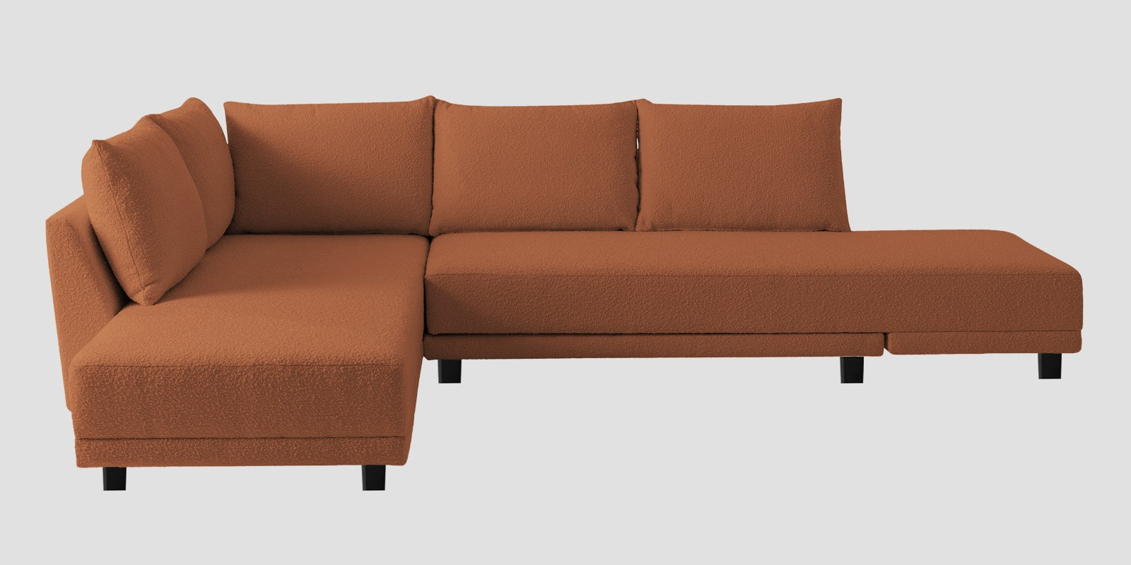 Ira Boucle Fabric RHS 6 Seater Convertible Sofa Cum Bed In Light Orange Colour - Febonic Living