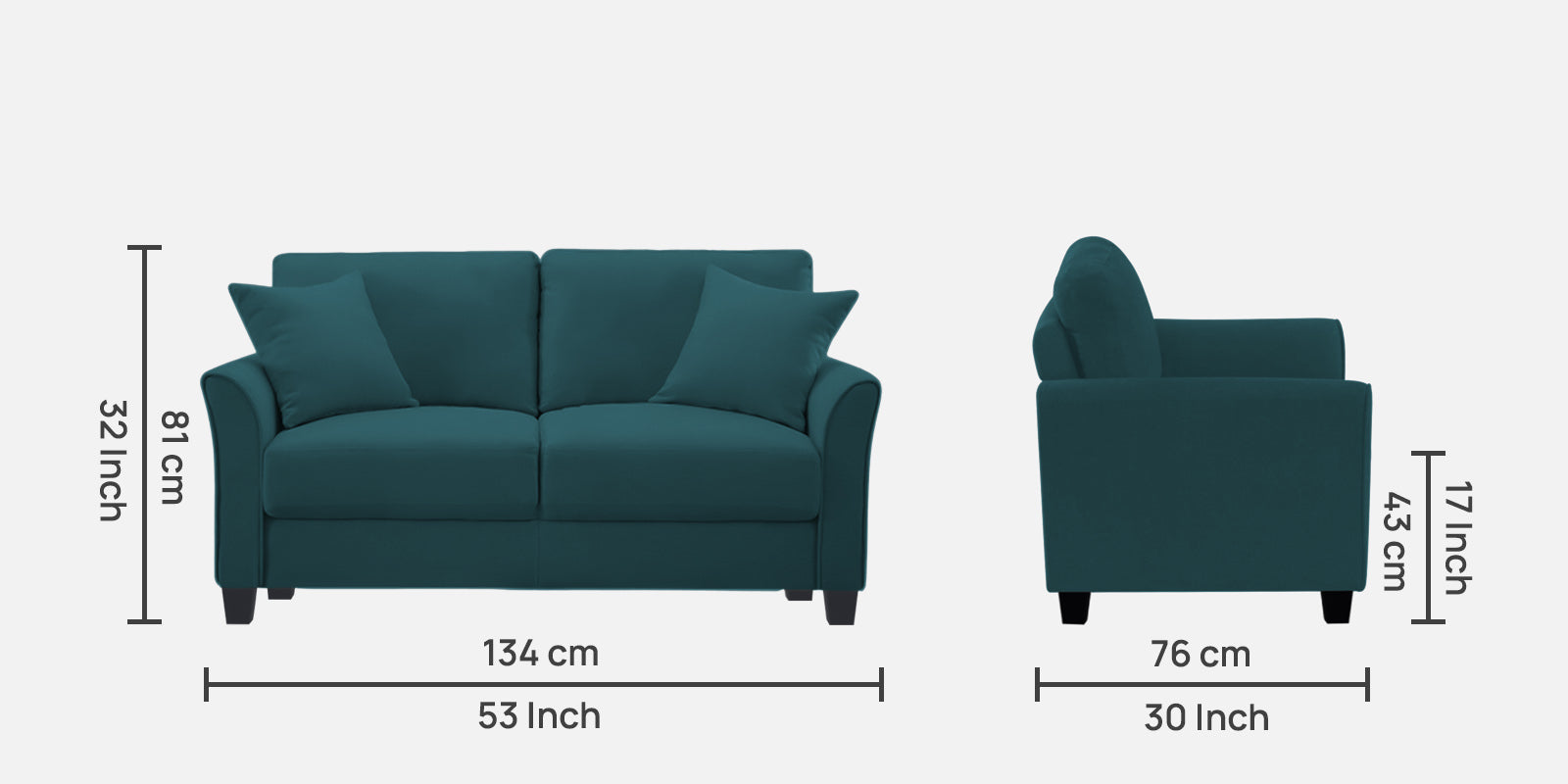 Daroo Velvet 2 Seater Sofa In Arabian Green Colour - Febonic Living