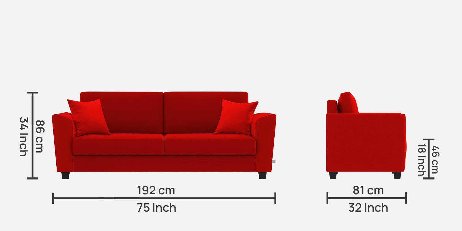 Daku Fabric 3 Seater Sofa In Ruby Red Colour - Febonic Living